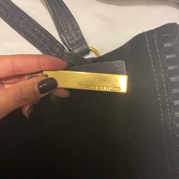 Vince Camuto genuine leather and suede black bucket tote - Picture 2 of 10